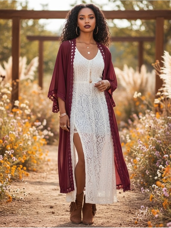 LuLaRoe Tops - LulaRoe Chloe wine boho chiffon open duster